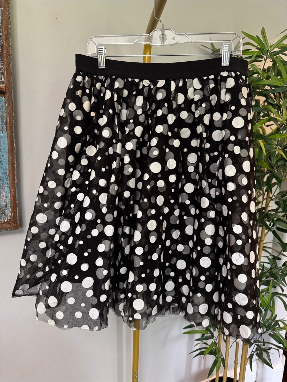 Lane Bryant Black and White Polka Dot Circle Skirt EUC 14/16